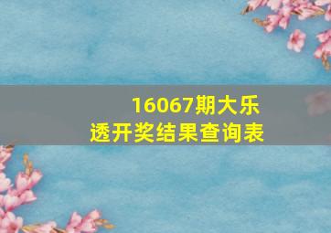 16067期大乐透开奖结果查询表