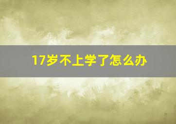 17岁不上学了怎么办