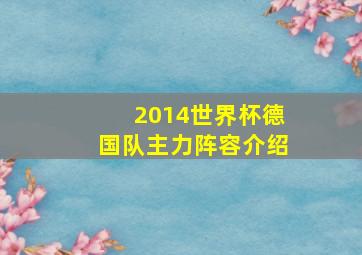 2014世界杯德国队主力阵容介绍