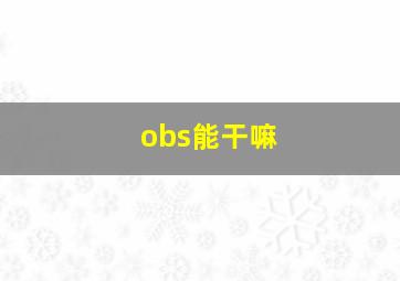 obs能干嘛