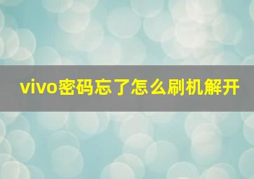 vivo密码忘了怎么刷机解开