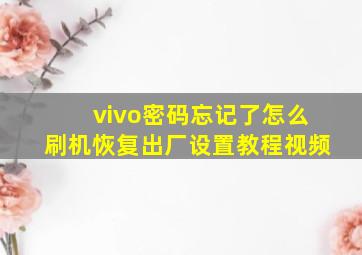 vivo密码忘记了怎么刷机恢复出厂设置教程视频