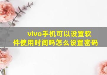 vivo手机可以设置软件使用时间吗怎么设置密码