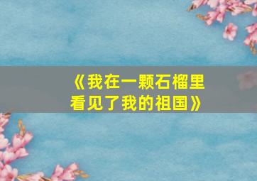 《我在一颗石榴里看见了我的祖国》