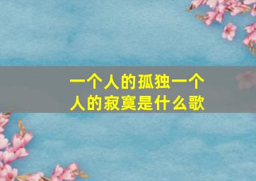 一个人的孤独一个人的寂寞是什么歌