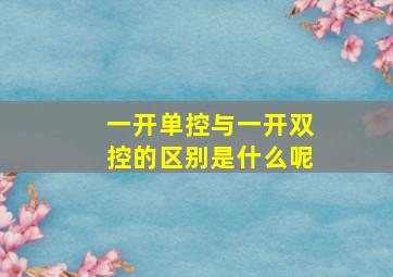 一开单控与一开双控的区别是什么呢