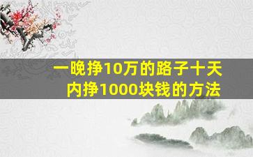 一晚挣10万的路子十天内挣1000块钱的方法