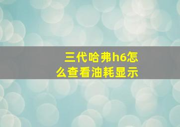 三代哈弗h6怎么查看油耗显示