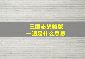 三国志战略版一速是什么意思