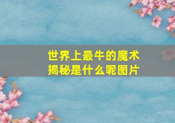 世界上最牛的魔术揭秘是什么呢图片