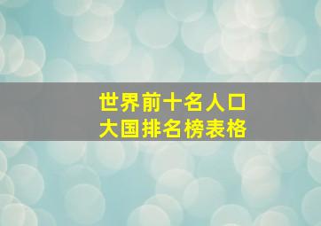 世界前十名人口大国排名榜表格