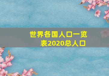 世界各国人口一览表2020总人口