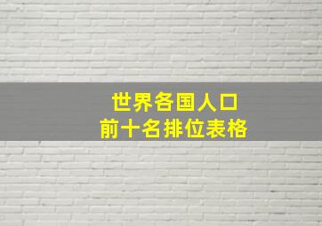 世界各国人口前十名排位表格