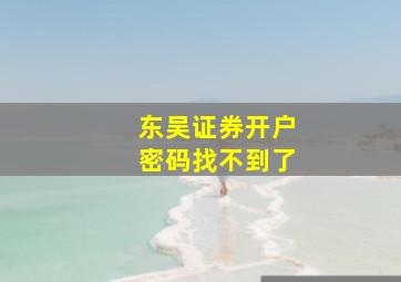 东吴证券开户密码找不到了