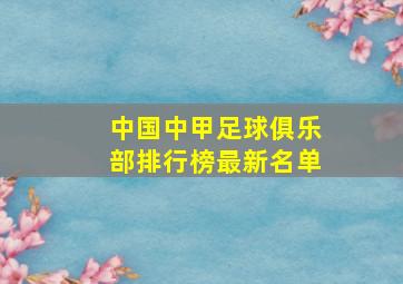 中国中甲足球俱乐部排行榜最新名单