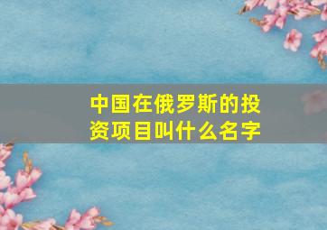 中国在俄罗斯的投资项目叫什么名字