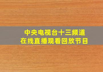 中央电视台十三频道在线直播观看回放节目