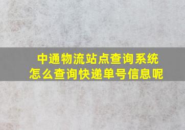 中通物流站点查询系统怎么查询快递单号信息呢