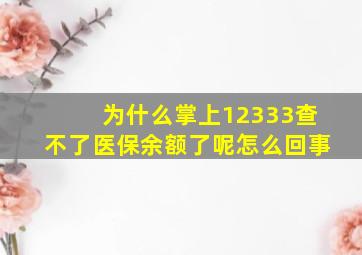 为什么掌上12333查不了医保余额了呢怎么回事