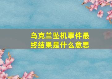 乌克兰坠机事件最终结果是什么意思