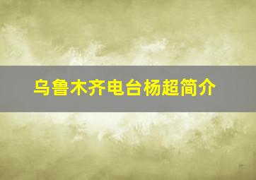 乌鲁木齐电台杨超简介