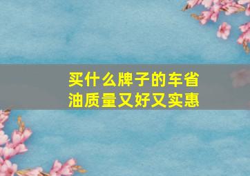 买什么牌子的车省油质量又好又实惠