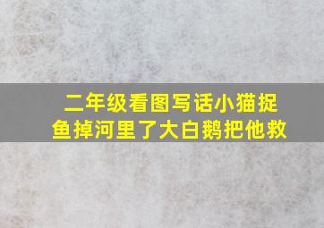 二年级看图写话小猫捉鱼掉河里了大白鹅把他救