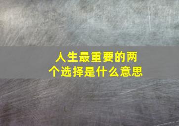 人生最重要的两个选择是什么意思