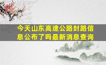 今天山东高速公路封路信息公布了吗最新消息查询