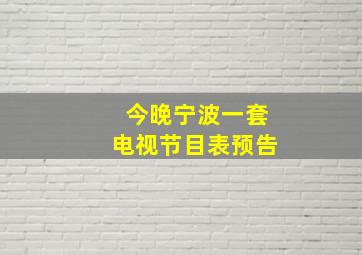 今晚宁波一套电视节目表预告