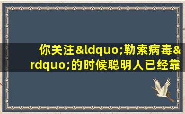 你关注“勒索病毒”的时候聪明人已经靠它发了财