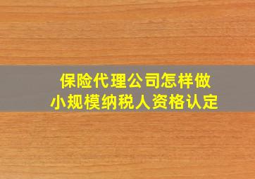 保险代理公司怎样做小规模纳税人资格认定