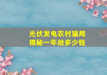 光伏发电农村骗局揭秘一年给多少钱