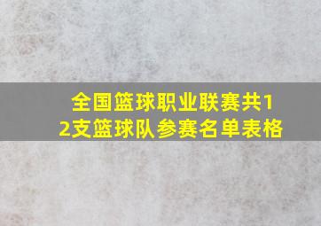 全国篮球职业联赛共12支篮球队参赛名单表格