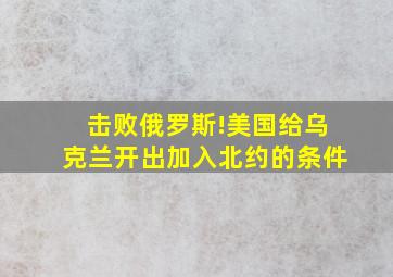 击败俄罗斯!美国给乌克兰开出加入北约的条件