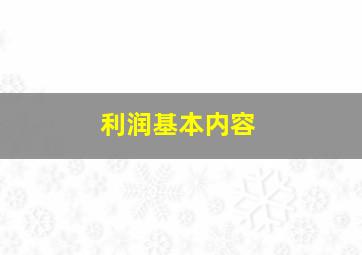 利润基本内容