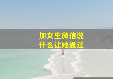 加女生微信说什么让她通过