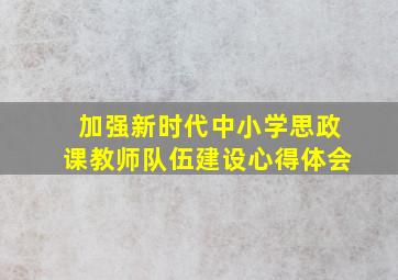 加强新时代中小学思政课教师队伍建设心得体会