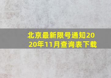 北京最新限号通知2020年11月查询表下载