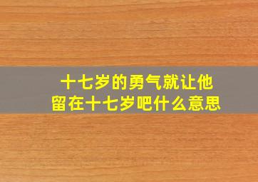 十七岁的勇气就让他留在十七岁吧什么意思