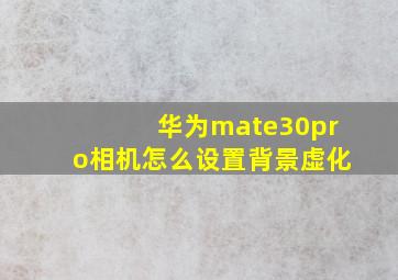 华为mate30pro相机怎么设置背景虚化