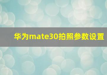 华为mate30拍照参数设置