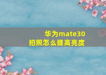 华为mate30拍照怎么提高亮度