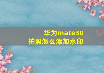 华为mate30拍照怎么添加水印