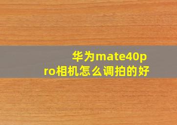 华为mate40pro相机怎么调拍的好