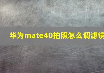 华为mate40拍照怎么调滤镜