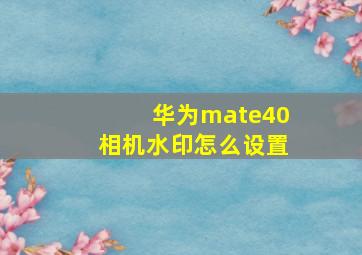 华为mate40相机水印怎么设置