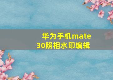 华为手机mate30照相水印编辑