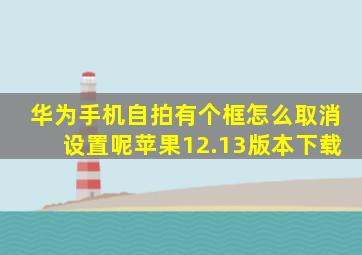 华为手机自拍有个框怎么取消设置呢苹果12.13版本下载