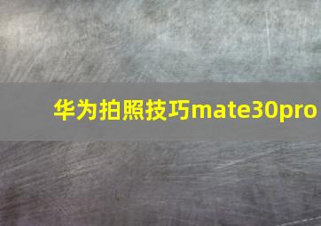 华为拍照技巧mate30pro